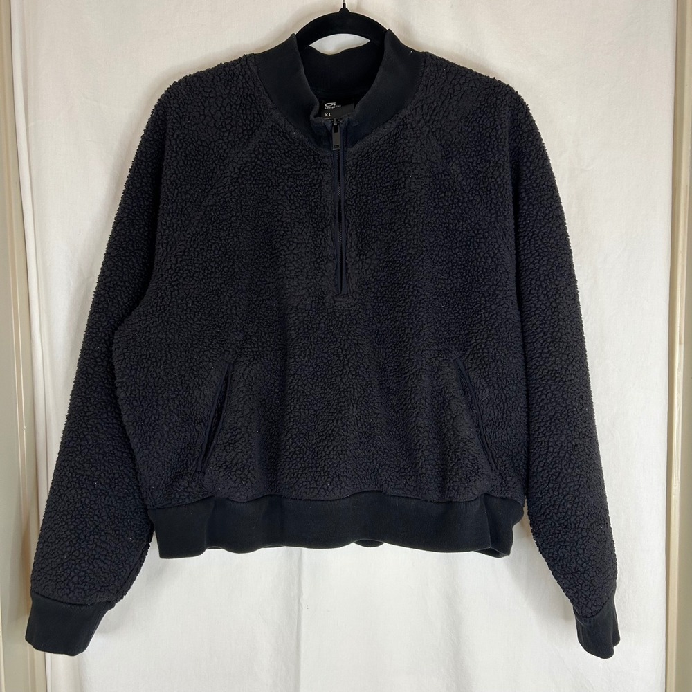 GapFit Women's XL Black Sherpa Pullover Quarter Zip Sweatshirt Athletic